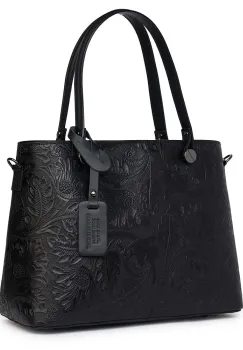 Geanta piele cu model floral Monica neagra imagine