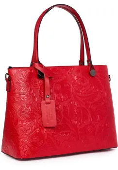 Geanta piele cu model floral Monica rosie imagine