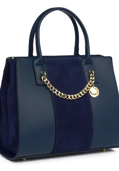 Geanta piele naturala cu doua compartimente Narcisa bleumarin imagine