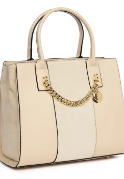 Geanta piele naturala cu doua compartimente Narcisa crem imagine