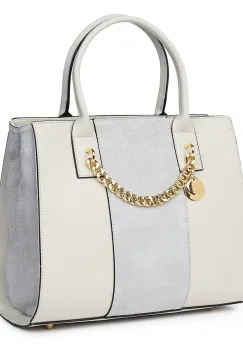 Geanta piele naturala cu doua compartimente Narcisa gri imagine