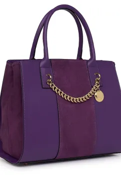 Geanta piele naturala cu doua compartimente Narcisa mov imagine