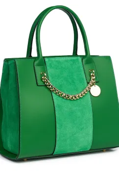 Geanta piele naturala cu doua compartimente Narcisa verde imagine