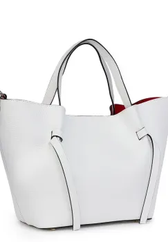 Geanta shopper din piele naturala Veronica alba imagine