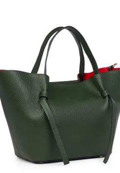 Geanta shopper din piele naturala Veronica verde inchis imagine