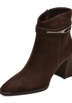 Botine elegante EPICA maro, D418, din piele intoarsa imagine