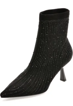 Botine elegante EPICA negre, 26V670, din material textil imagine