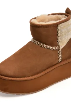 Ghete EMU maro, STINGER KNIT FLATFORM, din piele intoarsa imagine
