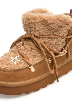 Ghete O-JOO maro, BRITNEY FUR, din material textil si piele naturala imagine