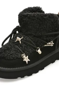 Ghete O-JOO negre, BRITNEY FUR, din material textil si piele naturala imagine