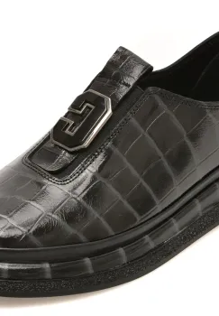 Pantofi IMAGE negri, 55035, din piele croco imagine