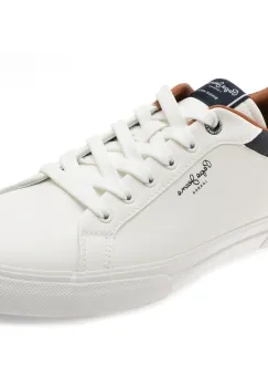 Pantofi sport PEPE JEANS albi, KENTON COURT, din piele ecologica imagine