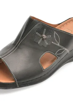 Papuci DR FIT negri, EV2848, din piele naturala imagine