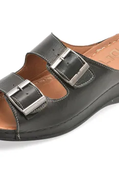 Papuci DR FIT negri, EV2860, din piele naturala imagine