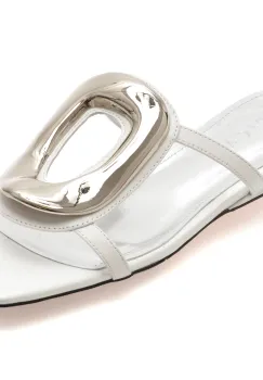 Papuci EPICA albi, LD976, din piele naturala imagine