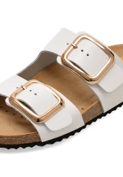 Papuci GEOX albi, D45Y3B, din piele naturala imagine