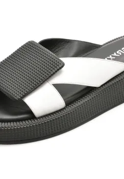 Papuci GRYXX alb-negru, 3154248, din piele naturala imagine