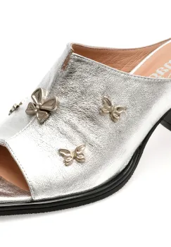 Papuci IMAGE argintii, 6020220, din piele naturala imagine