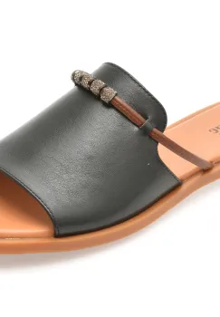 Papuci IMAGE negri, 35001, din piele naturala imagine