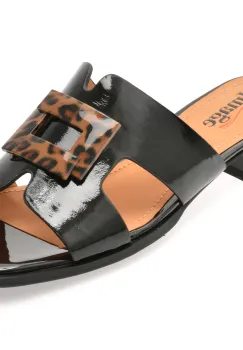 Papuci IMAGE negri, A74, din piele naturala lacuita imagine