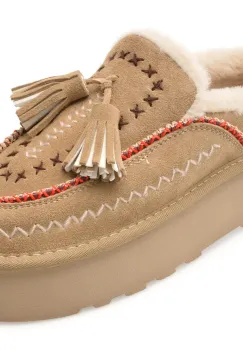 Papuci O-JOO bej, GWEN ETNO SABOT, din piele intoarsa imagine