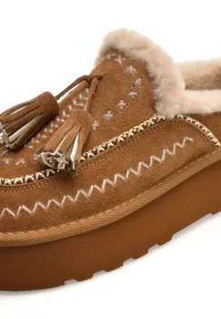 Papuci O-JOO maro, GWEN ETNO SABOT, din piele intoarsa imagine