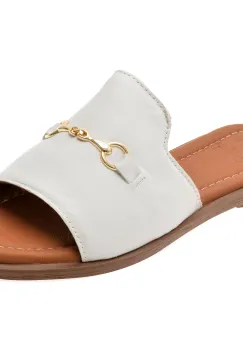 Papuci OZIYS albi, 2024, din piele naturala imagine