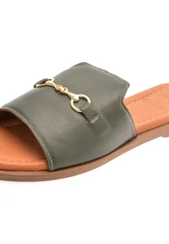 Papuci OZIYS kaki, 2024, din piele naturala imagine