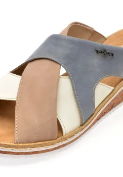 Papuci RIEKER albastri, V3683, din piele ecologica imagine