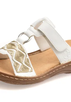 Papuci RIEKER albi, V2864, din piele ecologica imagine