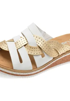 Papuci RIEKER albi, V3678, din piele ecologica imagine