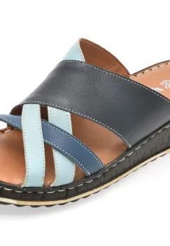 Papuci SHOOZY albastri, EV2850, din piele naturala imagine