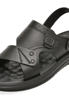 Sandale BITE THE BULLET negre, D6206, din piele naturala imagine