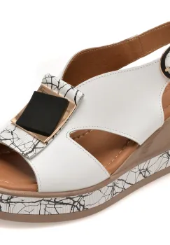 Sandale GOLD DEER albe, 22070, din piele naturala imagine