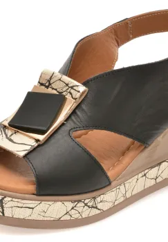 Sandale GOLD DEER negre, 22070, din piele naturala imagine