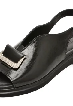 Sandale GOLD DEER negre, 22077, din piele naturala lacuita imagine