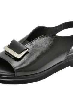 Sandale IMAGE negre, 22077, din piele naturala lacuita imagine