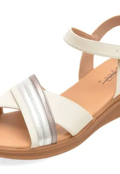 Sandale PASS COLLECTION albe, J860017, din piele naturala imagine