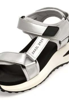 Sandale PEPE JEANS argintii, WINSLOVE SHINE, din piele naturala imagine