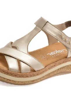 Sandale RIEKER aurii, V0919, din piele naturala imagine