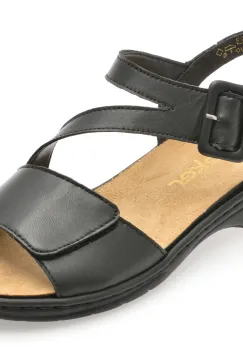 Sandale RIEKER negre, 64561, din piele naturala imagine