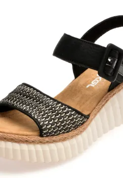 Sandale RIEKER negre, 69176, din piele ecologica imagine