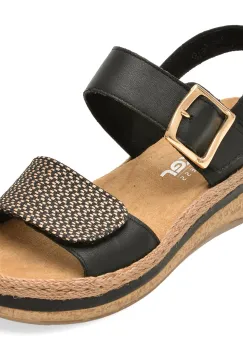 Sandale RIEKER negre, V0951, din piele naturala imagine