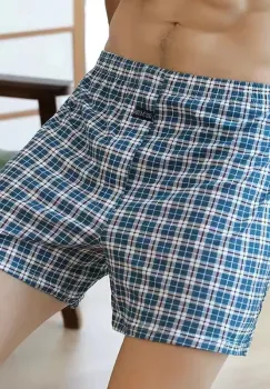 Boxeri pentru barbati, CH025, 100% bumbac, Albastru/Alb imagine