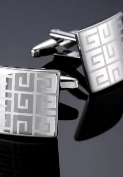 Butoni camasa, BN028, model patrat, Argintiu imagine