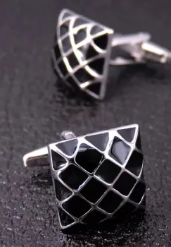 Butoni camasa, BN031, model patrat, Negru/Argintiu imagine