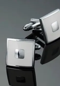 Butoni camasa, BN034, model patrat, Alb/Argintiu imagine