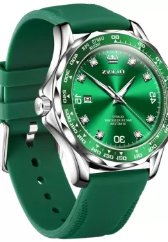 Ceas barbatesc Olevs CS1624, curea de silicon, verde-argintiu, cadran verde imagine