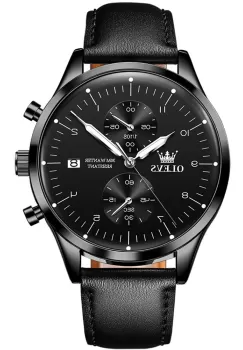 Ceas barbatesc Olevs CS1665, curea de piele naturala, negru, cadran negru imagine