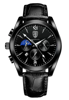 Ceas barbatesc Poedagar CS1307, curea piele, negru/negru, cadran negru imagine